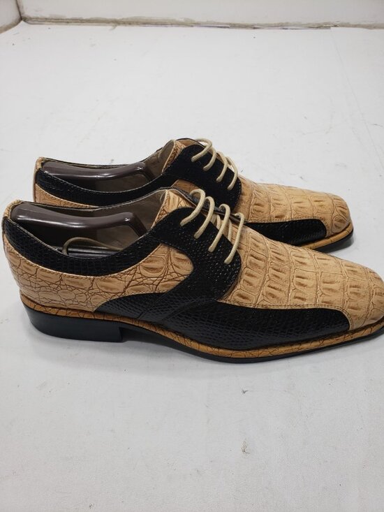 Viotti 1213-008 Mens Dress Shoes Size 8.5 Beige Black Croc Print Lace Up main image 7